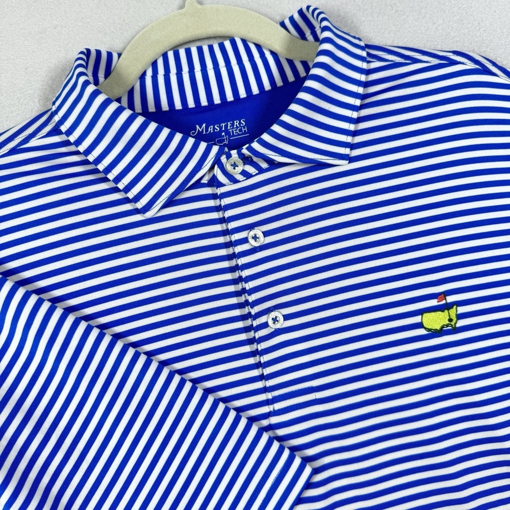 Masters Tech Polo Shirt Mens Large Augusta Logo Blue Stripe Performance Golf
